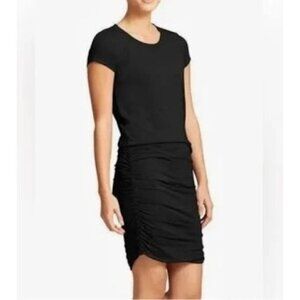 Athleta Topanga Black V-Neck Ruched Dress‎ Sz Medium